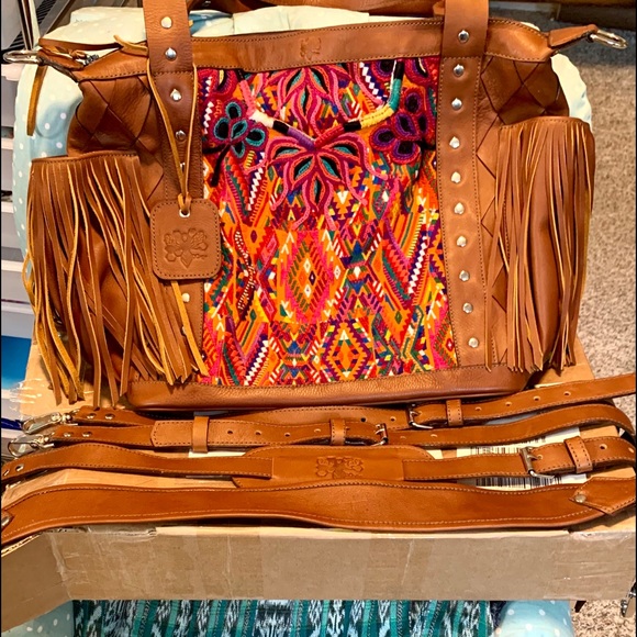 DC Guatemala leather fringe Convertible Day Bag - Picture 1 of 8